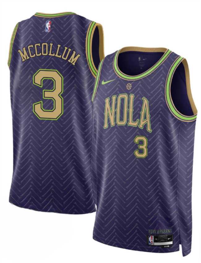 Mens New Orleans Pelicans #3 CJ McCollum Purple 2024-25 City Ediiton Stitched Jersey Dzhi->new orleans pelicans->NBA Jersey